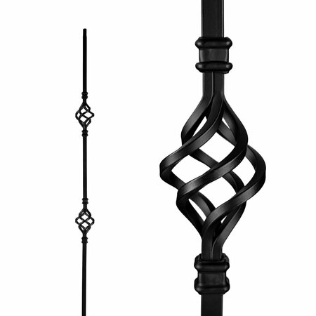 NUVO IRON in Square x 44in Long Black Steel Interior Balusters - Double Basket, 12PK SQI2B-MP12